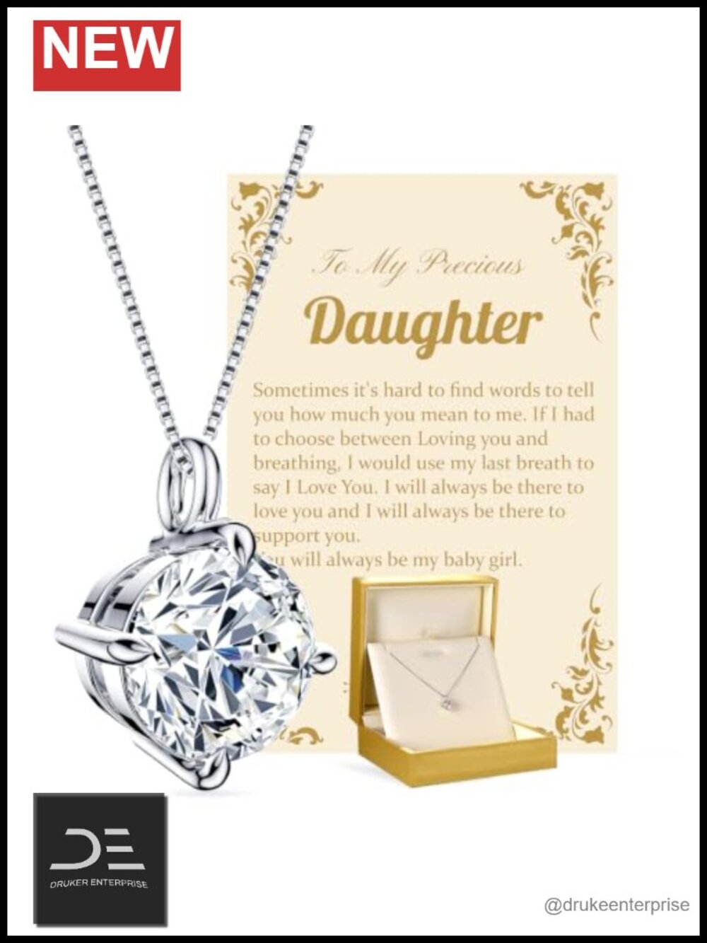 1 Carat Moissanite Pendant Necklace for Daughter from Mom Dad Sterling Silver